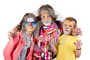 Kids and granny with face-paint