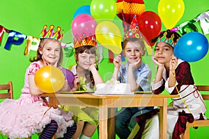 Kids group and birthday cake