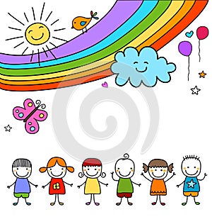 Kids group and rainbow