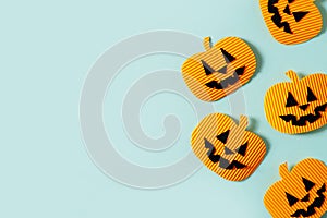 Kids halloween handmade paper pumpkins, creative, craft concept