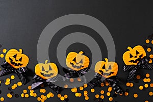 Kids halloween handmade paper pumpkins, creative, craft concept