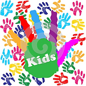 Kids Handprint Indicates Colourful Children And Human