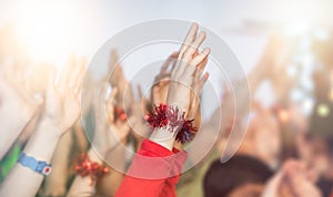 Kids hands in the air during disco party