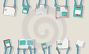 Kids Hands Reading Library Books Blue abstract concept ideal for flyers