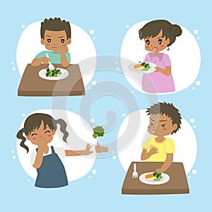 Kids Hate Vegetables, Character Vector Set