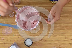 Kids have fun learning at home making slime in a creative science experiment
