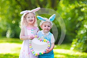 Kids having fun on Easter egg hunt