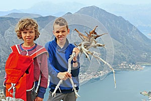 Kids having fun in mountains