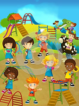 Kids having fun on the playground - happy summer scene