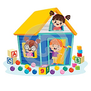 Kids Having Fun At Playhouse