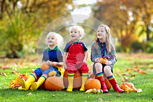 Kids having fun at pumpkin patch