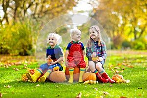 Kids having fun at pumpkin patch