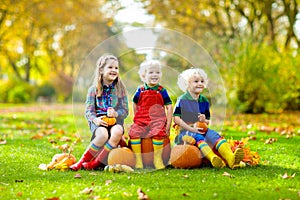 Kids having fun at pumpkin patch