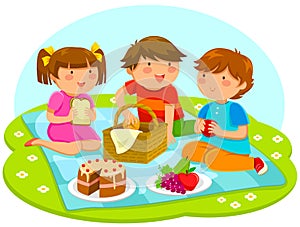 Kids having picnic photo