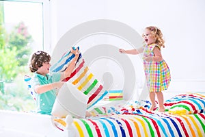 Kids having pillow fight