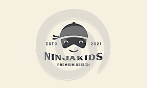 Kids head ninja cute smile logo vector icon symbol design graphic illustration