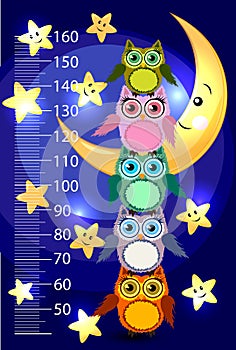 Kids height meter with cute owls. Funny stadiometer from 50 to 150 centimeter photo