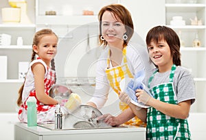 Kids helping their mother in the kitchen