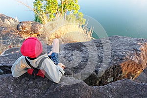 Kids hiking with backpacks, Relax time on holiday concept travel