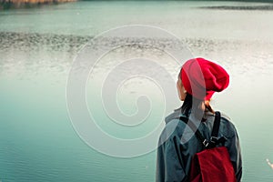 Kids hiking with backpacks, Relax time on holiday concept travel