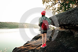 Kids hiking with backpacks, Relax time on holiday concept travel