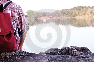 Kids hiking with backpacks, Relax time on holiday concept travel