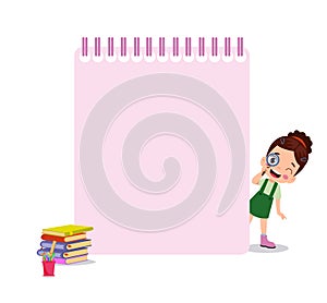 kids holding banners. Vector boy and girl with empty banner, illustration cartoon school kid and board for text