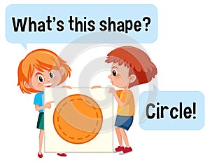 Kids holding circle shape banner with What`s this shape font