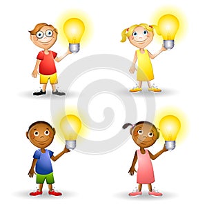 Kids Holding Lightbulbs photo
