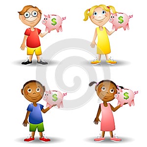 Kids Holding Piggy Banks