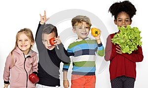 Kids Holding Vegetable Healthy Food