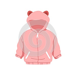 Kids hooded jacket. Girls soft fleece apparel for winter, cold weather with zipper closure, hoodie with bear ears
