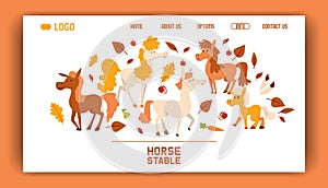 Kids horse vector web page cartoon horsed character with horn illustration horsy backdrop of fantasy child ponytailed