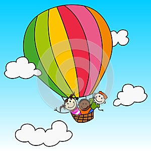 Kids in hot air balloon.