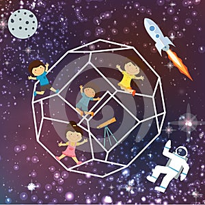 Kids imagination space galaxy astrounout rocket beautiful sky flying stars