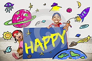 Kids Imagination Space Rocket Joyful Graphic Concept photo