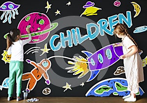 Kids Imagination Space Rocket Joyful Graphic Concept photo