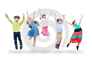 kids jumping in air over white background