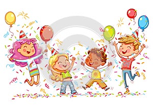 Kids jumping and dancing at birthday party