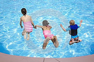 Kids jumping into the Swimming Pool