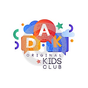 Kids land club logo original, creative label template, playground, entertainment or educational club badge vector