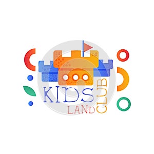 Kids land club logo original, creative label template, science education curricular club badge with castle towers vector photo