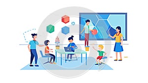 Kids Learning in Collaborative Classroom, vector design Generative AI