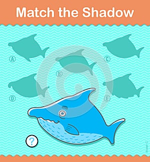 Kids learning game. Find the correct shark shadow