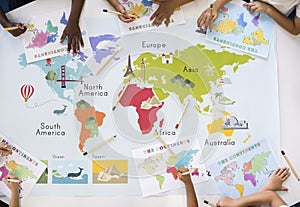 Kids Learning World Map with Continents Countries Ocean Geography