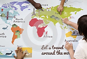 Kids Learning World Map with Continents Countries Ocean Geography photo