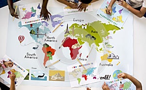 Kids Learning World Map with Continents Countries Ocean Geography