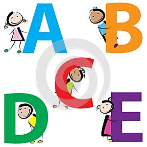 Kids with letters a-e