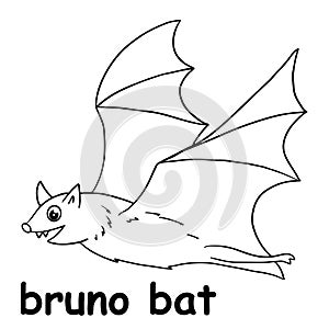 Kids line illustration coloring bruno bat. animal outline