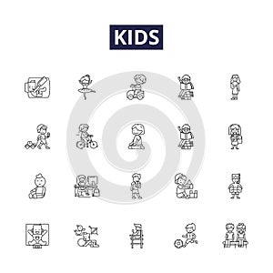Kids line vector icons and signs. infants, toddlers, youth, preteens, preschoolers, juveniles, schoolers, immature photo